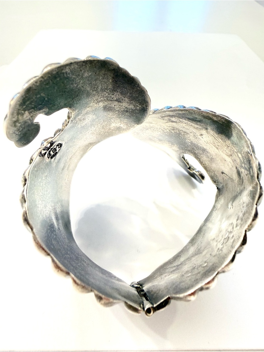 Vintage Taxco 925 Silver Leaf Hinged Clamper Cuff Bracelet - Picture 4 of 11
